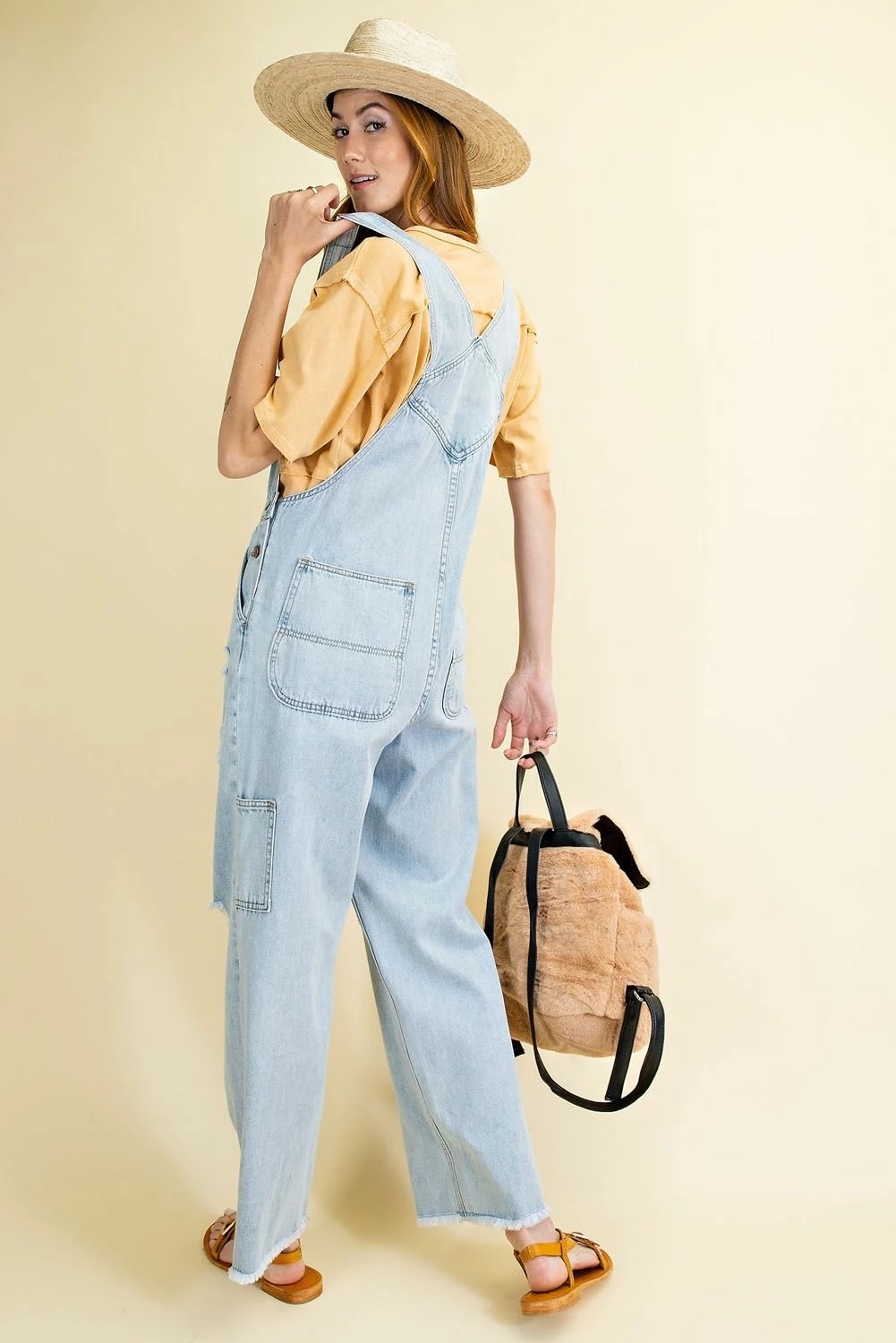 Easel Los Angeles Ladies Easel Self Distressed Washed Denim Overalls - EB41041 2 Easel Los Angeles Ladies Easel Self Distressed Washed Denim Overalls - EB41041 - Image 2