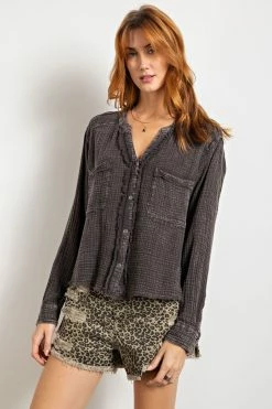 Easel Los Angeles Ladies Easel Mineral Washed Cotton Gauze Shirt - ET17834