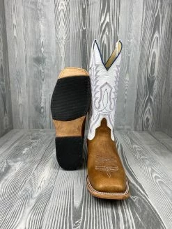 Mens Anderson Bean Distressed American Bison With 13" White Kidskin Tops -Nigro's Western Store g
