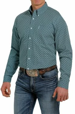 Men's Cinch Modern Fit Turquoise Button Down Shirt - MTW1347046