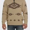 Men's Cinch 1/4 Zip Aztec Print Pullover Khaki Sweater - MWK1560002 - FINAL SALE