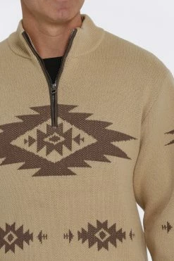 Men's Cinch 1/4 Zip Aztec Print Pullover Khaki Sweater - MWK1560002 - FINAL SALE -Nigro's Western Store mwk1560002 4 506 detail