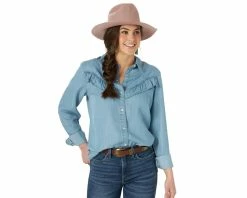Ladies Wrangler Retro Vintage Denim Snap Shirt - LW5002B