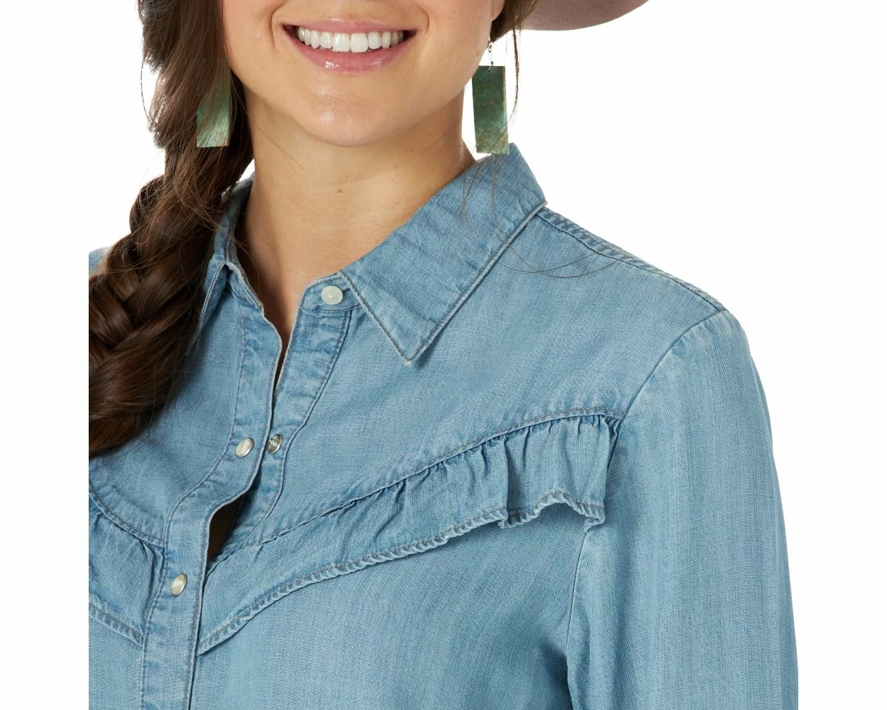 Ladies Wrangler Retro Vintage Denim Snap Shirt - LW5002B Ladies Wrangler Retro Vintage Denim Snap Shirt - LW5002B -Nigro's Western Store wrangler retro ladies western vintage style denim snap shirt lw5002b 2