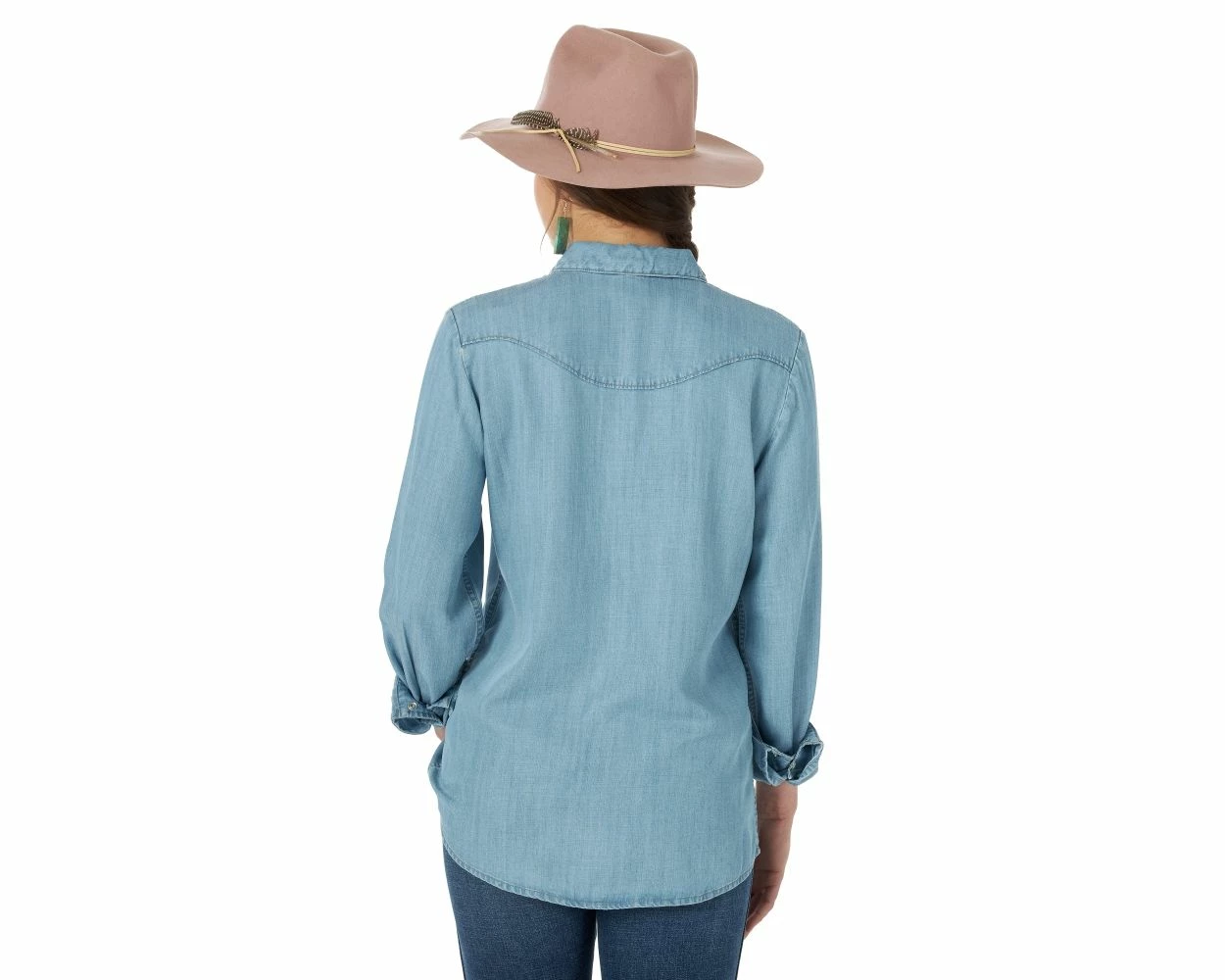 Ladies Wrangler Retro Vintage Denim Snap Shirt - LW5002B Ladies Wrangler Retro Vintage Denim Snap Shirt - LW5002B -Nigro's Western Store wrangler retro ladies western vintage style denim snap shirt lw5002b 3